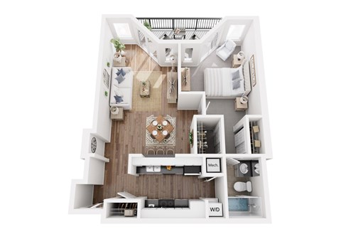 Floor plan for 1 bed, 1 bath, 810 sqft